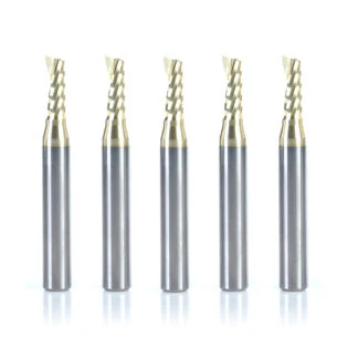 51408-Z-5 5-Pack Solid Carbide CNC Spiral 'O' Flute, Aluminum Cutting 3/16 Dia x 1/2 x 1/4 Shank Up-Cut ZrN Coated Router Bit