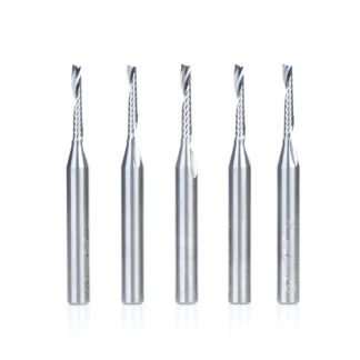 51486-5 5-Pack Solid Carbide CNC Spiral 'O' Single Flute, Aluminum Cutting 1/8 Dia x 3/4 x 1/4 Shank x 2-1/2 Inch Long Up-Cut Router Bit
