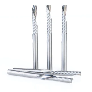 51507-5 5-Pack Solid Carbide CNC Spiral 'O' Single Flute, Plastic Cutting 1/4 Dia x 1-1/4 Inch x 1/4 Shank x 3 Inch Long Down-Cut Router Bit