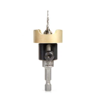 55151 Carbide Tipped 82 Degree Countersink with with Tapered Drill and Adjustable Depth Stop with No-Thrust Ball Bearing, 3/8 Dia x 1/8 Drill Dia x 1/4 Inch Quick Release Hex Shank