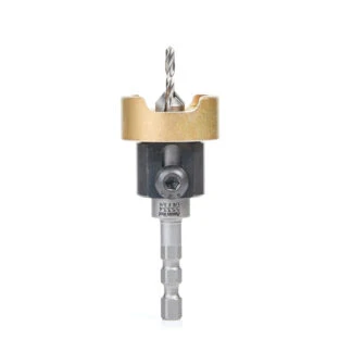55334 Carbide Tipped 82 Degree Countersink with Adjustable Depth Stop and No-Thrust Ball Bearing, Hybrid for Festool® CENTROTEC® System 3/8 Dia x 1/8 Drill Dia x 1/4 Inch Quick Release Hex Shank