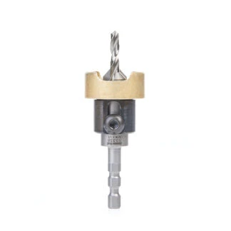 55338 Carbide Tipped 82 Degree Countersink with Adjustable Depth Stop and No-Thrust Ball Bearing, Hybrid for Festool® CENTROTEC® System 1/2 Dia x 3/16 Drill Dia x 1/4 Inch Quick Release Hex Shank