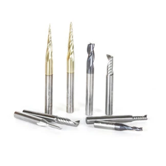 AMS-135 8-Pc Specialty Aluminum, Plastics & Stainless Steel Cutting CNC Router Bit Collection, 1/4 Inch Shank