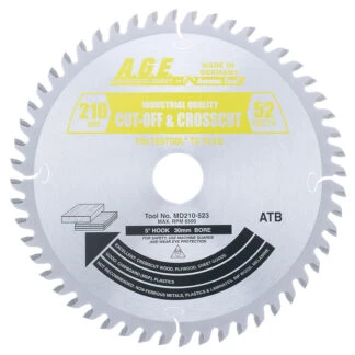 MD210-523 Carbide Tipped Saw Blade for Festool® and Other Track Saw Machines 210mm Dia x 52T ATB 5 Deg 30mm Bore Fine Crosscut in Sheet Goods Melamine Circular Saw Blade Fits TS 75 EQ