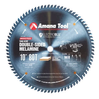 MSB1080C Electro-Blu™ Carbide Tipped Prestige® Double-Face Melamine 10 Inch Dia x 80T H-ATB, -2 Deg, 5/8 Bore, Non-Stick Coated
