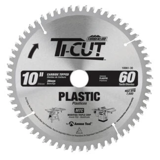 10061-30 Carbide Tipped Ti-Cut™ Plastic 10 Inch Dia x 60T MTC -2 Deg 30mm Bore