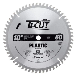 10061 Carbide Tipped Ti-Cut™ Plastic 10 Inch Dia x 60T MTC -2 Deg 5/8 Bore