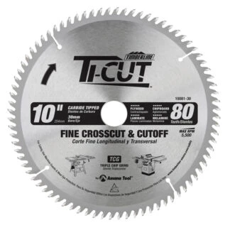 10081-30 Carbide Tipped Ti-Cut™ Fine Crosscut & Cutoff 10 Inch Dia x 80T TCG 10 Deg 30mm Bore