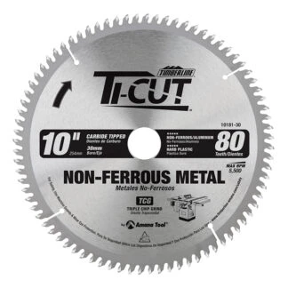 10181-30 Carbide Tipped Ti-Cut™ Aluminum & Non-Ferrous 10 Inch Dia x 80T TCG -5 Deg 30mm Bore