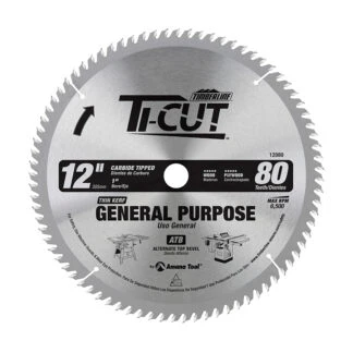 12080 Carbide Tipped Ti-Cut™ General Purpose & Finishing 12 Inch Dia x 80T ATB 10 Deg 1 Inch Bore