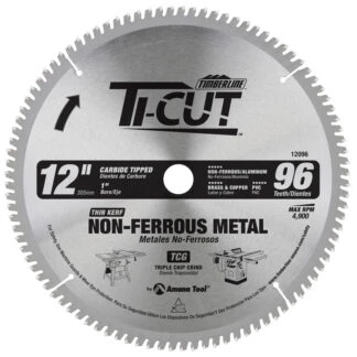 12096 Carbide Tipped Ti-Cut™ Aluminum & Non-Ferrous 12 Inch Dia x 96T TCG -5 Deg 1 Inch Bore