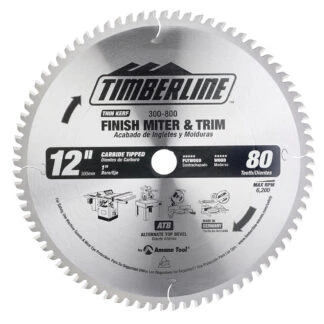300-800 Carbide Tipped Finishing Blade For Miter Saw/Stationary Table Saw 12 Inch Dia x 80T ATB 0 Deg 1 Inch Bore Packaged in an Industrial Box