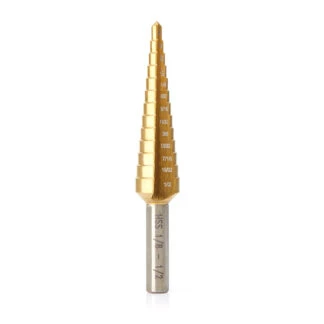 608-780 Titanium Coated Step Drill Bit 1/8 - 1/2 Dia x 1/4 Inch Shank
