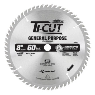 80060 Carbide Tipped Ti-Cut™ General Purpose & Finishing 8 Inch Dia x 60T ATB 10 Deg 5/8 Bore with Diamond Knockout